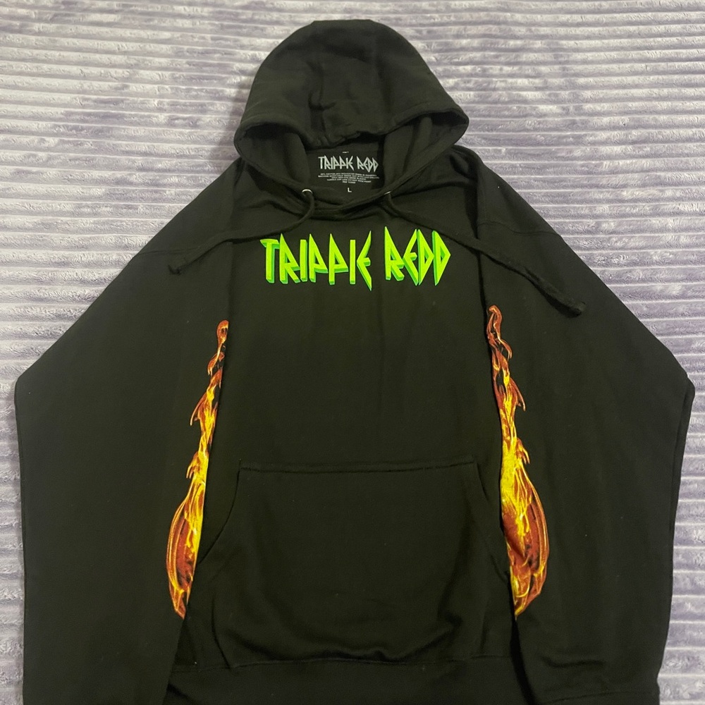 Trippie Redd Black Hoodie with Flame Graphics